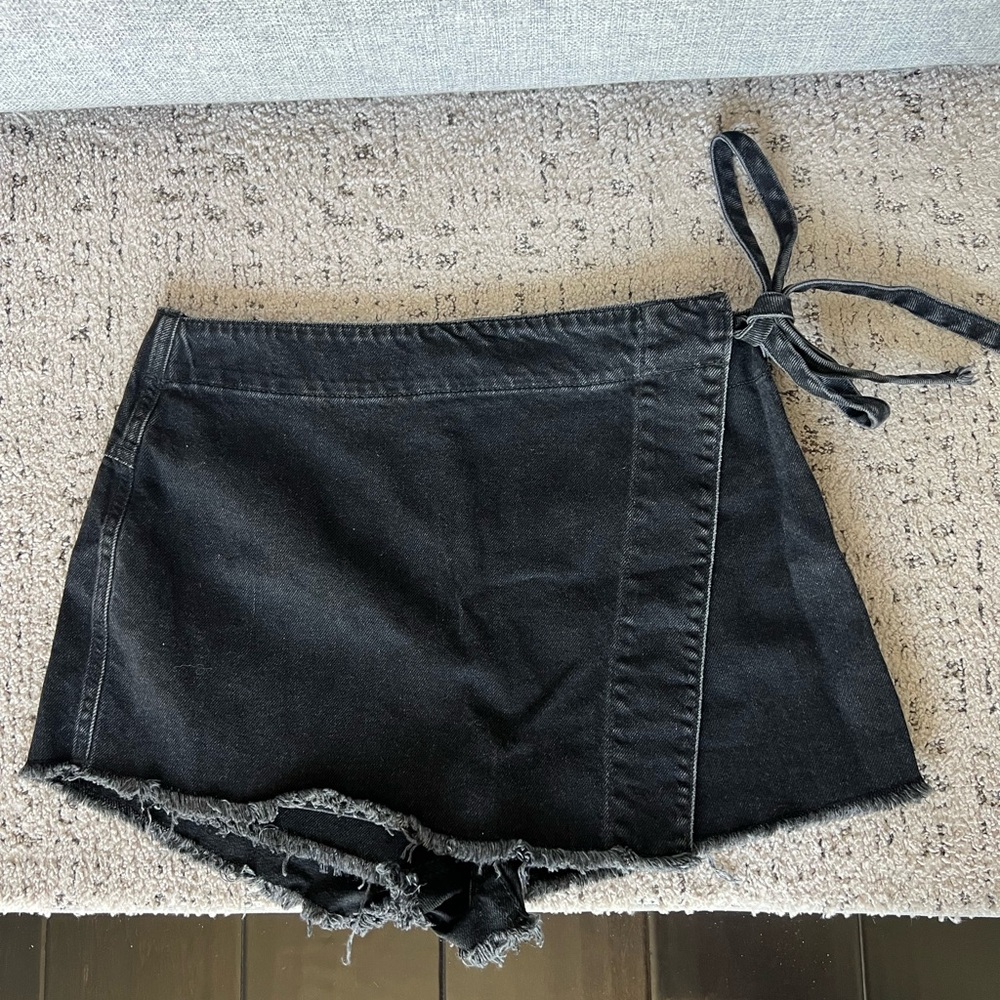 Fp Black Denim Wrap Mini Skort - image 1